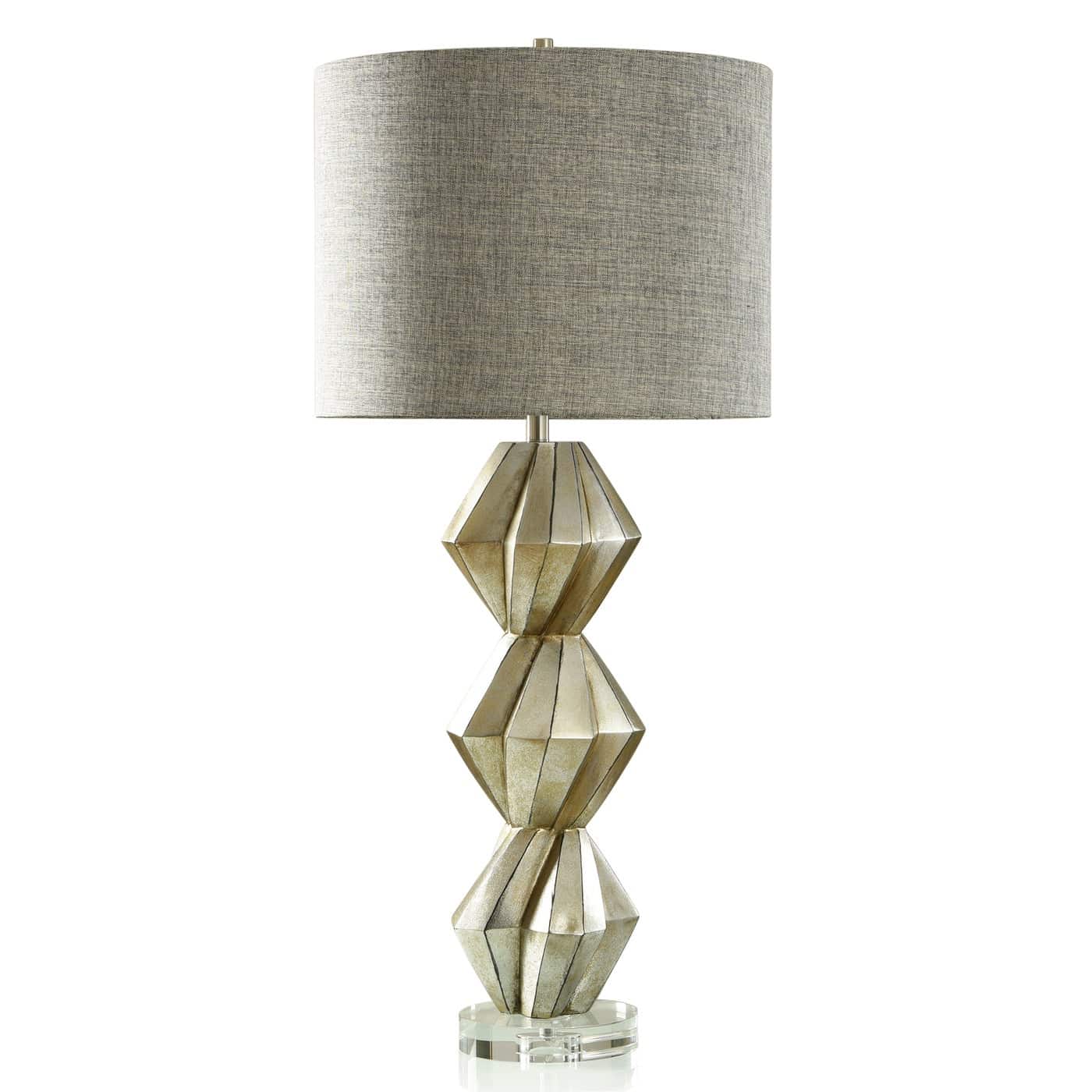 Hfl332648_Lg Priestly Table Lamp | Brushed Silver Finish On Resin Body With Crystal Base | Hardback Shade - Image 1