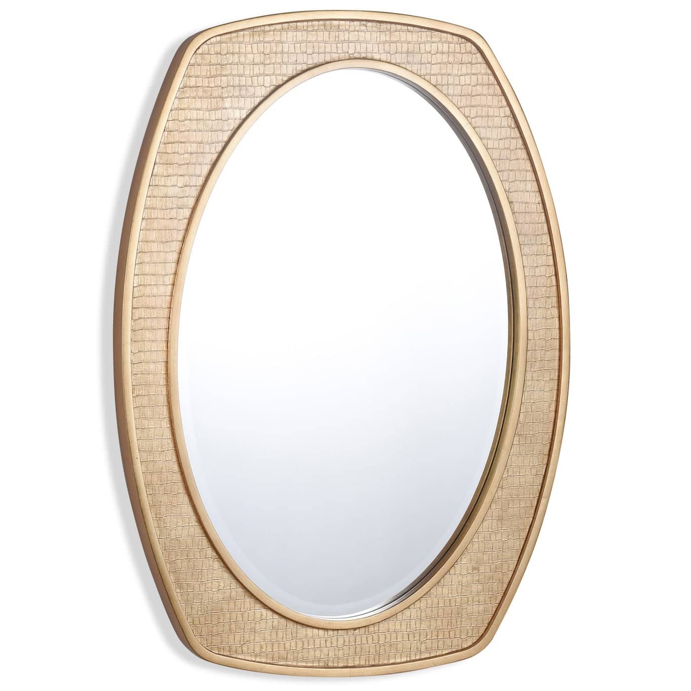 Hfm12868_Lg Reitz Mirror | Matte Gold Faux Croc Finish On Hardwood Frame | Plain Glass Beveled Mirror - Image 1