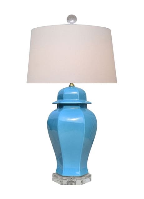 Lplsm0815D Lplsm0815D Porcelain Blue Belle Island Hex Temple Jar Lamp - Image 1
