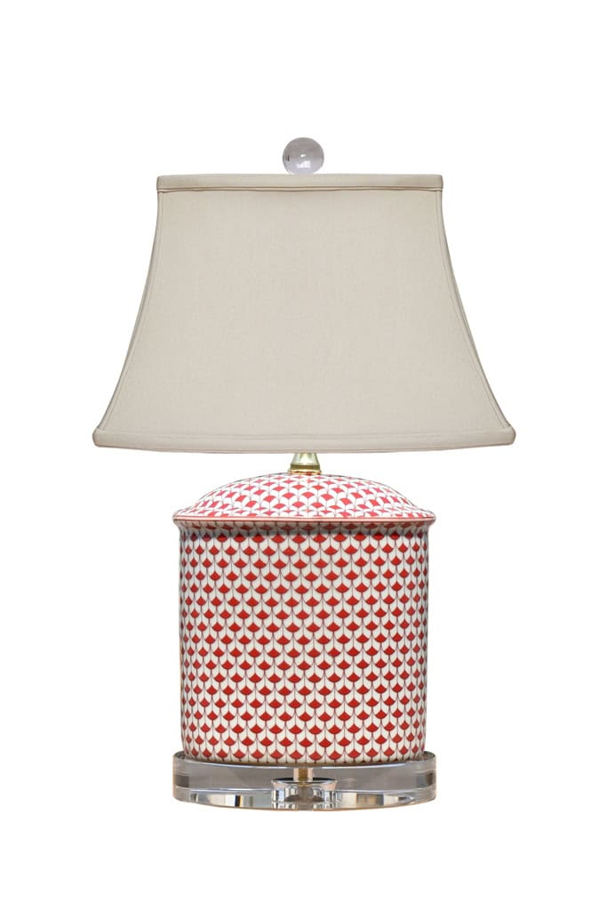 Lprfw088Ns Lprfw088Ns Porcelain Red Fish Scale Oval Flat Jar Lamp - Image 1