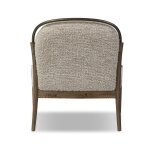 Solid wood frame accent chair with beige textured upholstery, showcasing modern rustic design, perfect for living rooms or waiting areas.