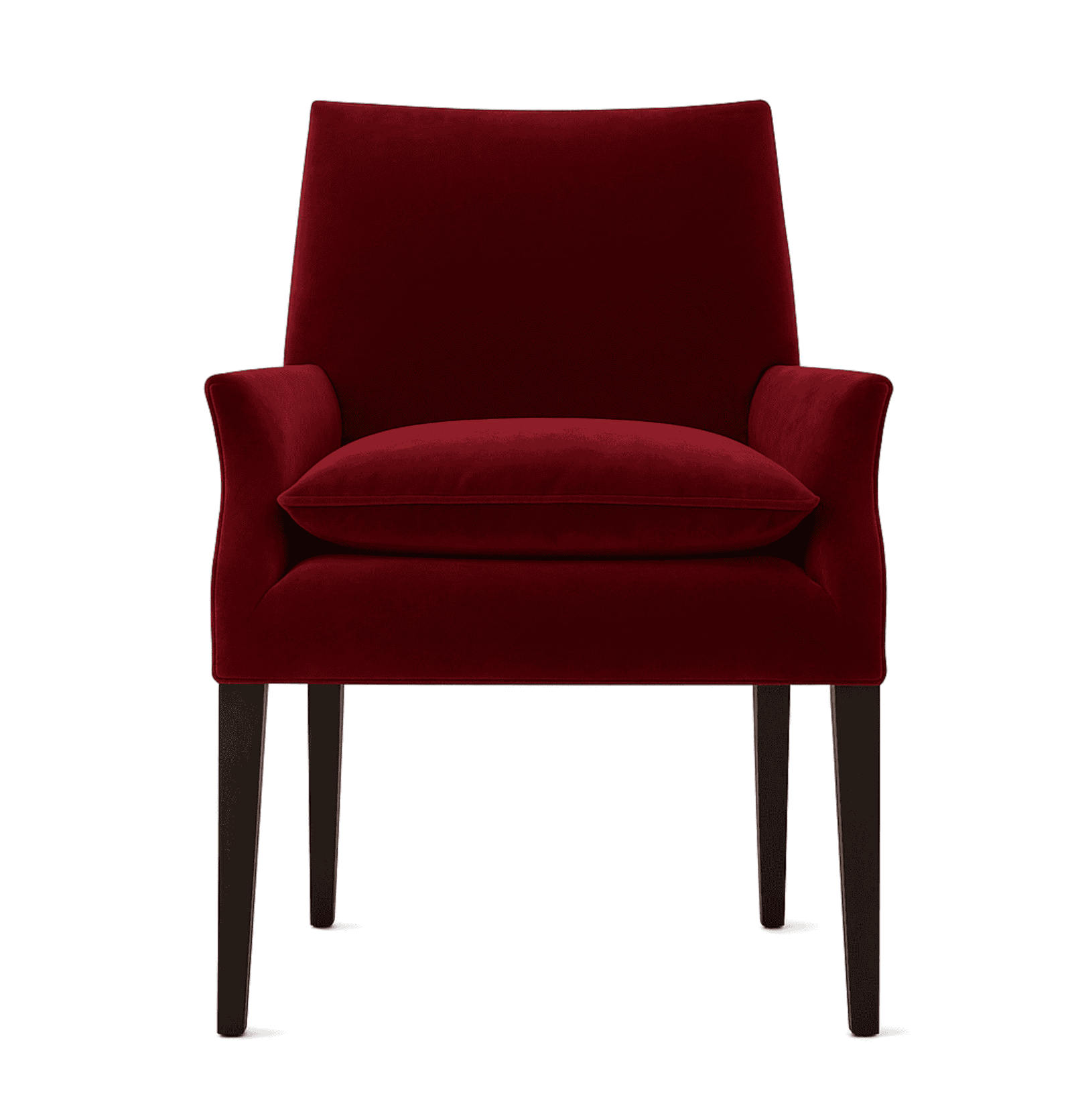Rowe Cece Dining Chair Luxurious Red Velvet Armchair With Dark Wooden Legs, Stylish And Comfortable Furniture Piece For Modern Living Rooms Or Lounge Areas. Perfect For Adding A Pop Of Color And Elegance To Any Space.