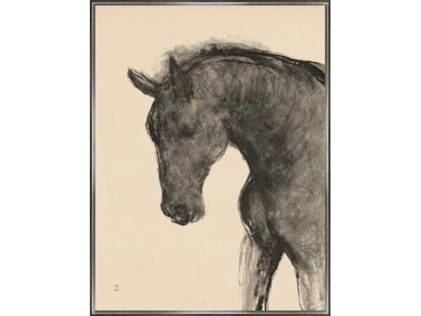 Hand-drawn black and white horse portrait on textured paper, showcasing detailed shading and realistic features, perfect for art and animal lovers.