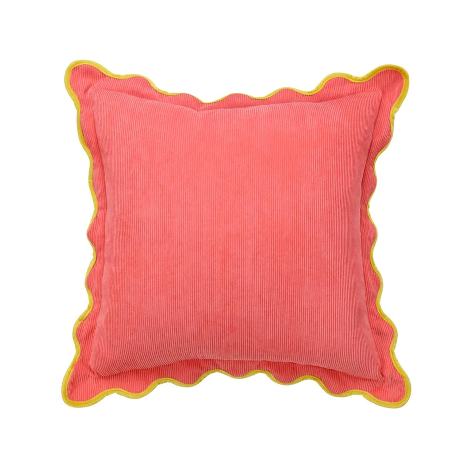 Newarrivals7 Vibrant Coral Throw Pillow With A Yellow Ruffled Edge, Perfect For Brightening Up Any Living Space Or Bedroom Decor. Made From Soft, Textured Fabric For Comfort And Style.