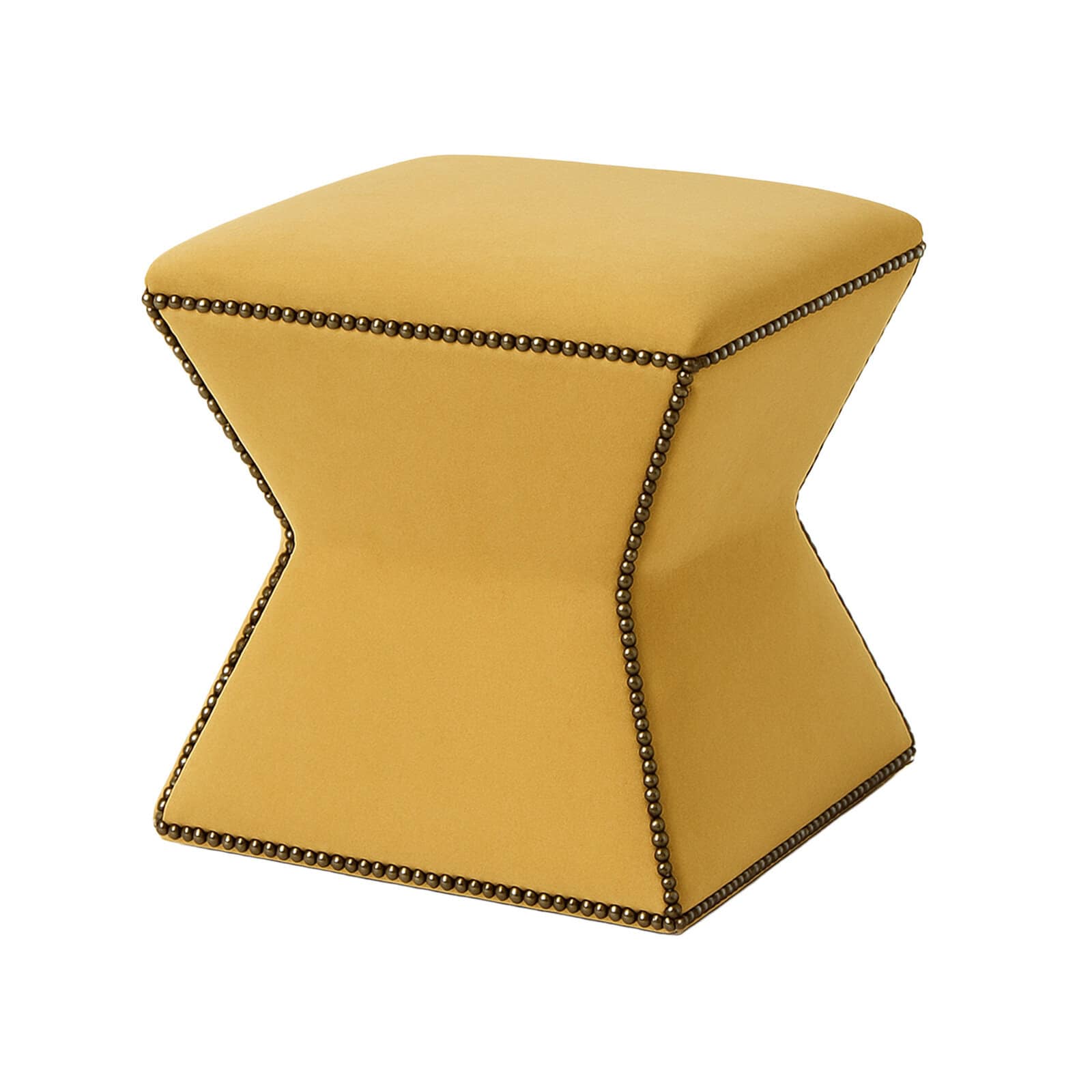 Ottoman Bright Yellow Upholstered Ottoman With Nailhead Trim Accents, Stylish And Versatile For Living Rooms Or Bedrooms.