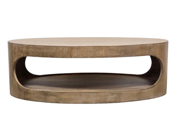 Elegant wooden coffee table with open lower shelf, crafted from natural wood with smooth finish. Suitable for Tyler, Texas residents seeking stylish, functional furniture for modern living spaces.