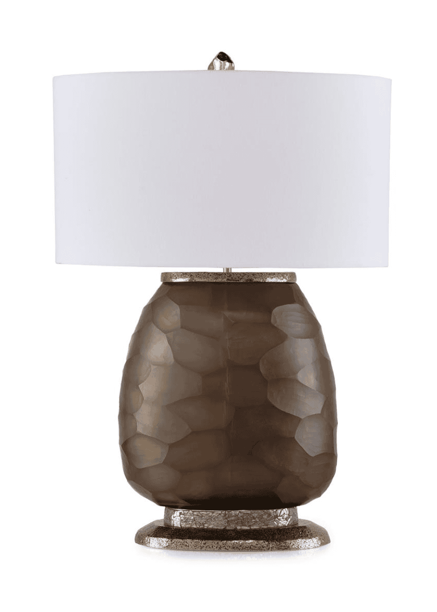 Elegant Brown And Gold Table Lamp With White Shade. A Stylish Table Lamp Featuring A Textured Brown Base With Gold Accents And A White Drum Shade, Perfect For Enhancing Any Living Space Or Bedroom Decor.