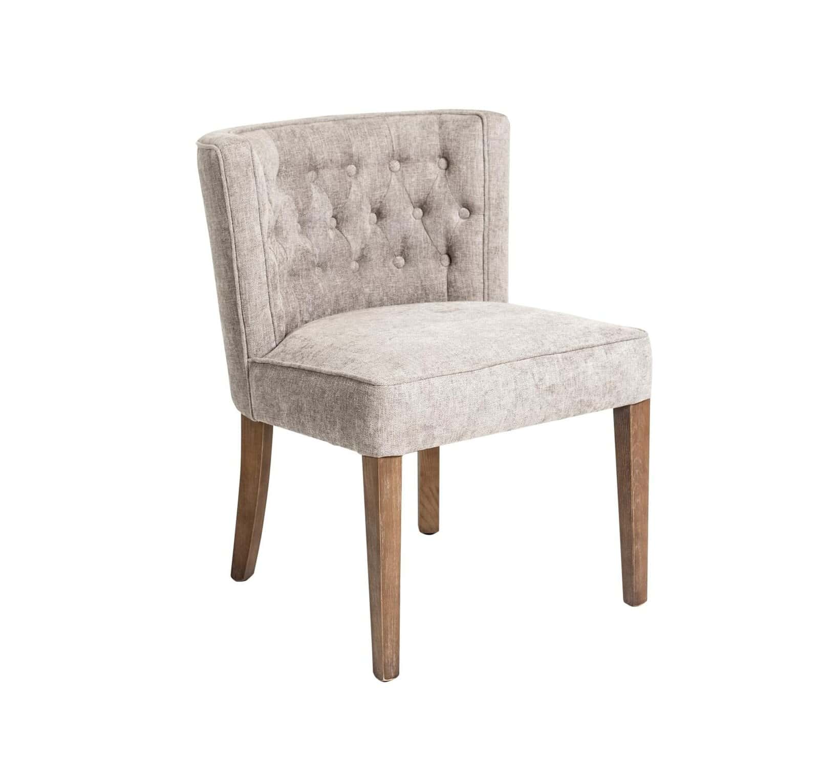 Elegant Beige Upholstered Chair With Button Tufting And Wooden Legs, Perfect For Stylish Home Decor. Comfortable Beige Fabric Chair With Tufted Backrest And Sturdy Wooden Legs, Ideal For Living Rooms Or Dining Areas.