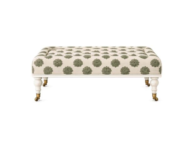 Elegant Upholstered Ottoman With Floral Pattern And Wooden Legs, Ideal For Living Rooms Or Bedrooms, Available At Swann'S Furniture &Amp; Design In Tyler, Texas.