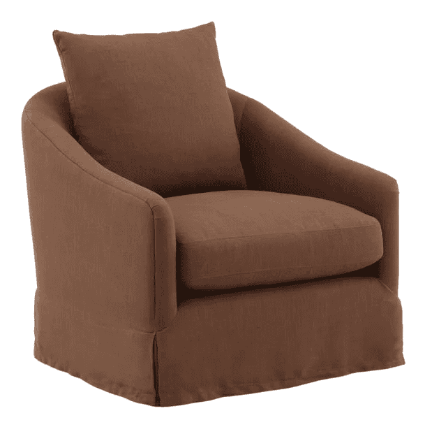 Cozy Laura Swivel Chair For Living Room Comfortable Brown Laura Swivel Chair With Plush Cushion And Skirted Base, Perfect For Relaxing In Tyler, Texas.