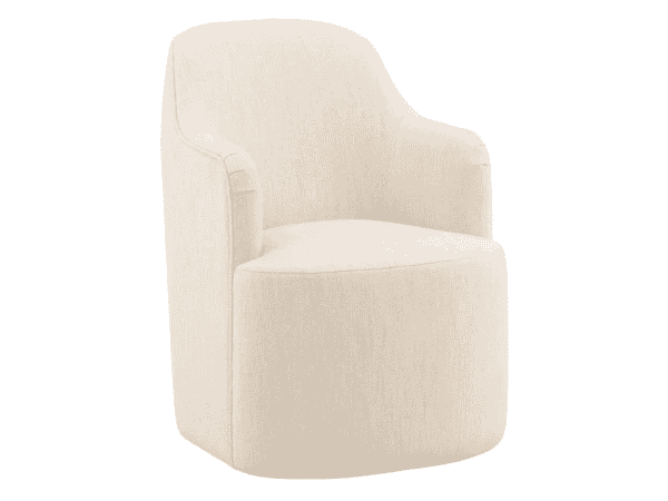 Elegant London dining chair with plush beige upholstery, curved backrest, and comfortable armrests, perfect for modern dining rooms and stylish interiors.
