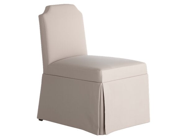 Elegant Ivory Beige Vintage Dining Chair With A High Back And Tailored Slipcover, Perfect For Classic Or Modern Dining Rooms.