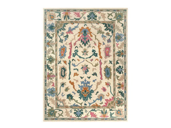 Elegant Elize Cream Rug with floral and geometric patterns, perfect for enhancing living room decor in Tyler, Texas.