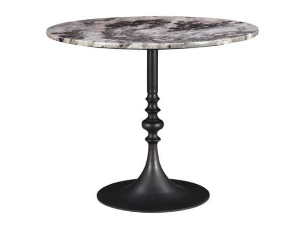 Elegant round side table with marble top and black pedestal base, ideal for living rooms or bedrooms.