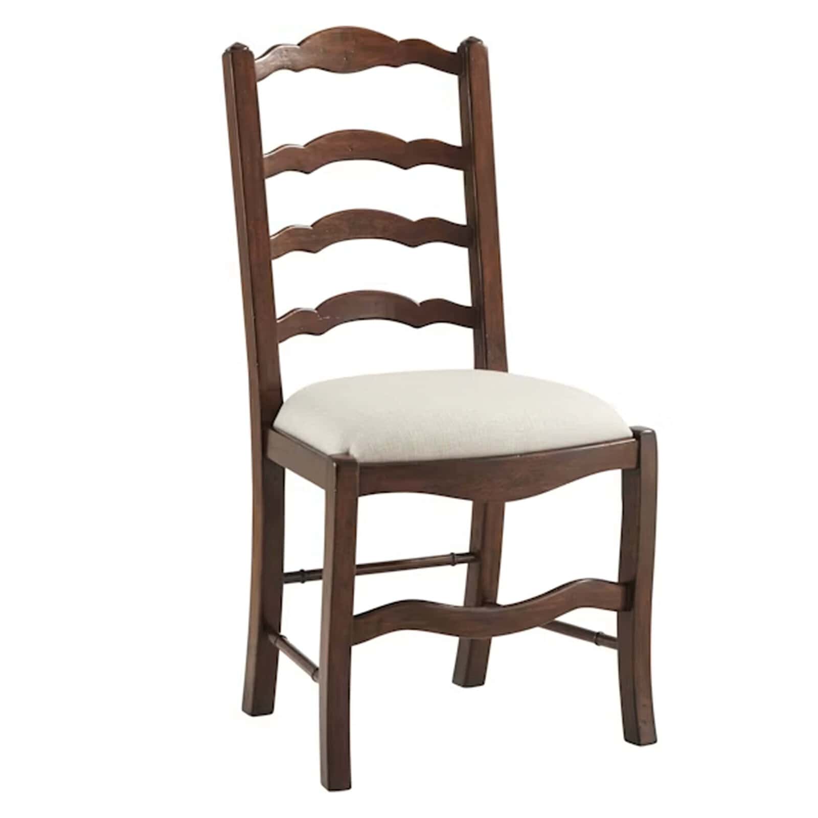 Wooden Ladder-Back Dining Chair Traditional Wooden Ladder-Back Dining Chair With A Cushioned Seat, Ideal For Kitchen Or Dining Room Decor.