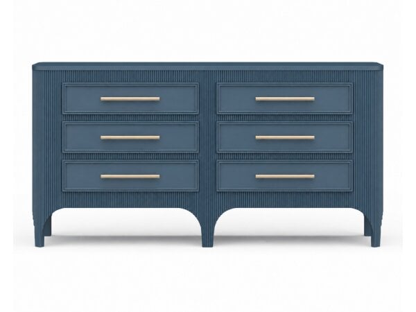 Elegant Blue Bilbao Commode With Six Spacious Drawers And Sleek Metal Handles, Perfect For Stylish Storage In Any Room.