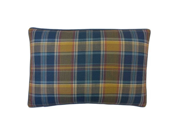 Colorful Plaid Pattern Pillow With Blue, Yellow, And Green Hues, Perfect For Adding A Cozy Touch To Living Room Or Bedroom Decor.