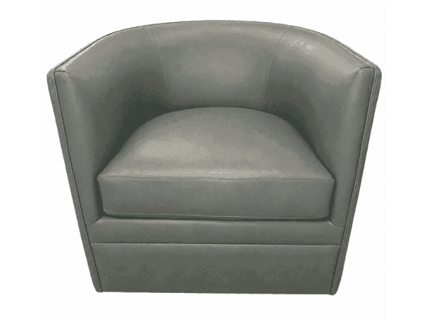 Elegant Palazzo leather swivel chair in soft gray with rounded back and plush cushion, perfect for modern living rooms or offices.